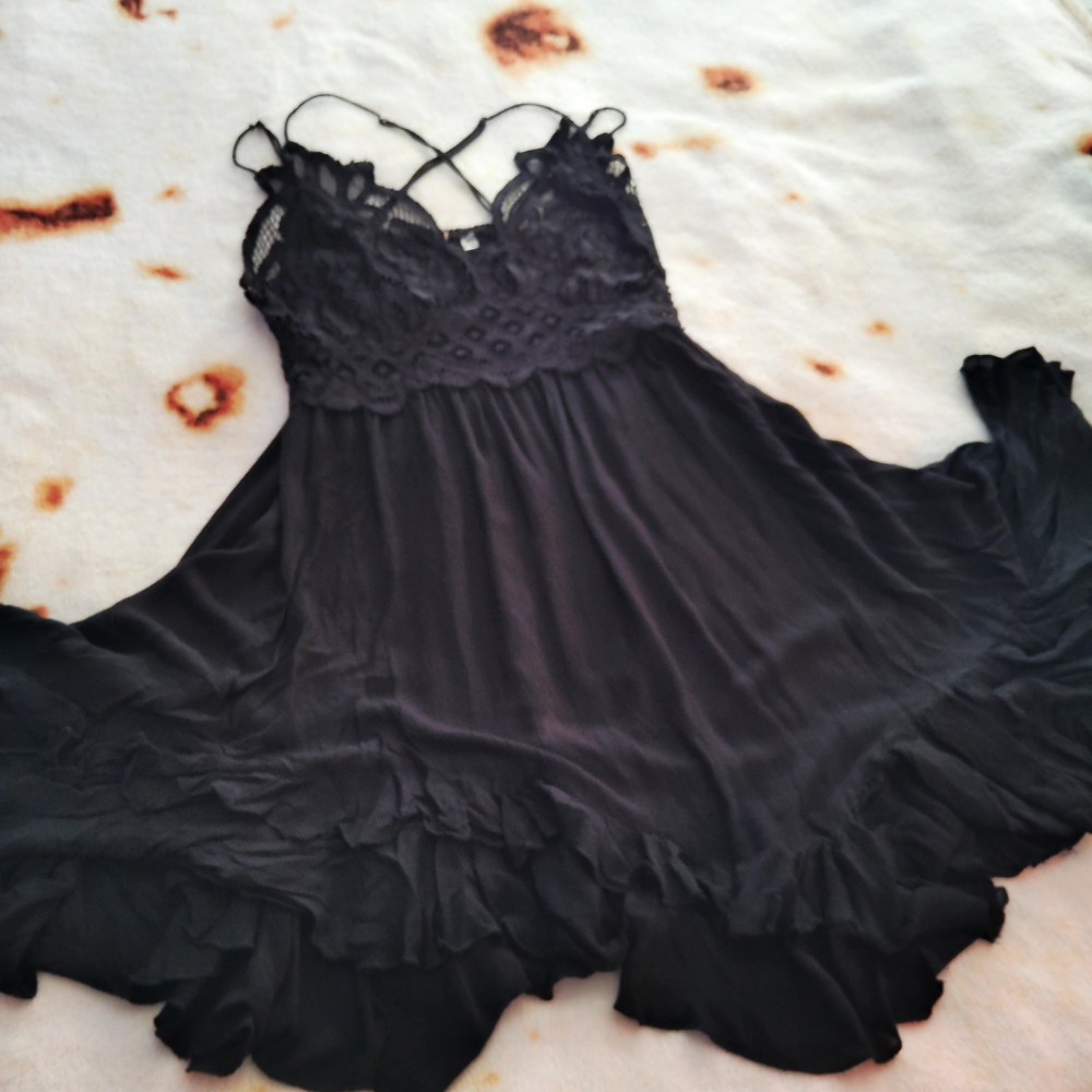 Free People Elegant Black Lace Mini Summer Tank Dress